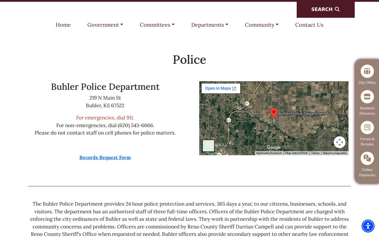 Buhler Police Department arrest records and contact page