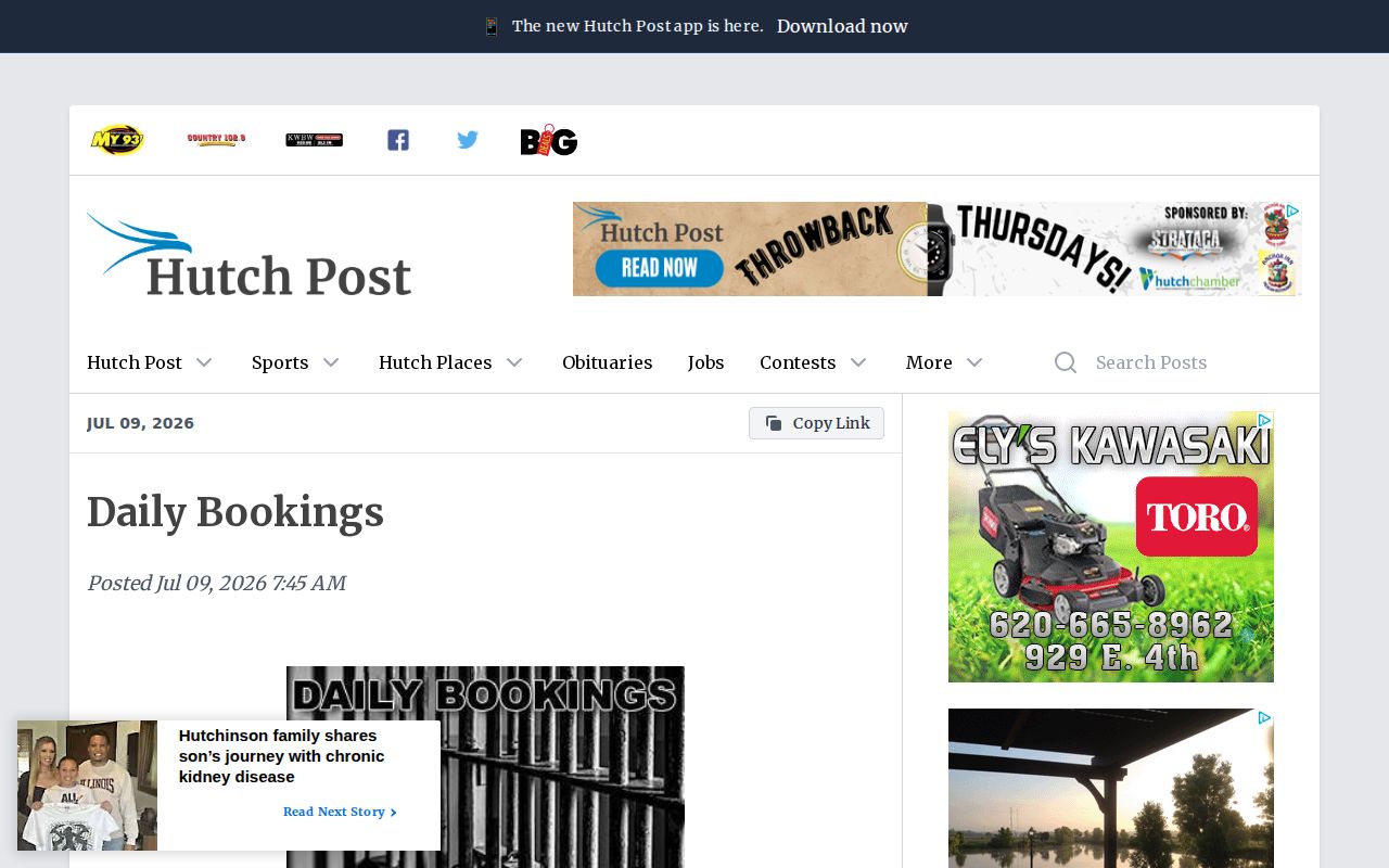 Reno County Daily Bookings news record from Hutch Post