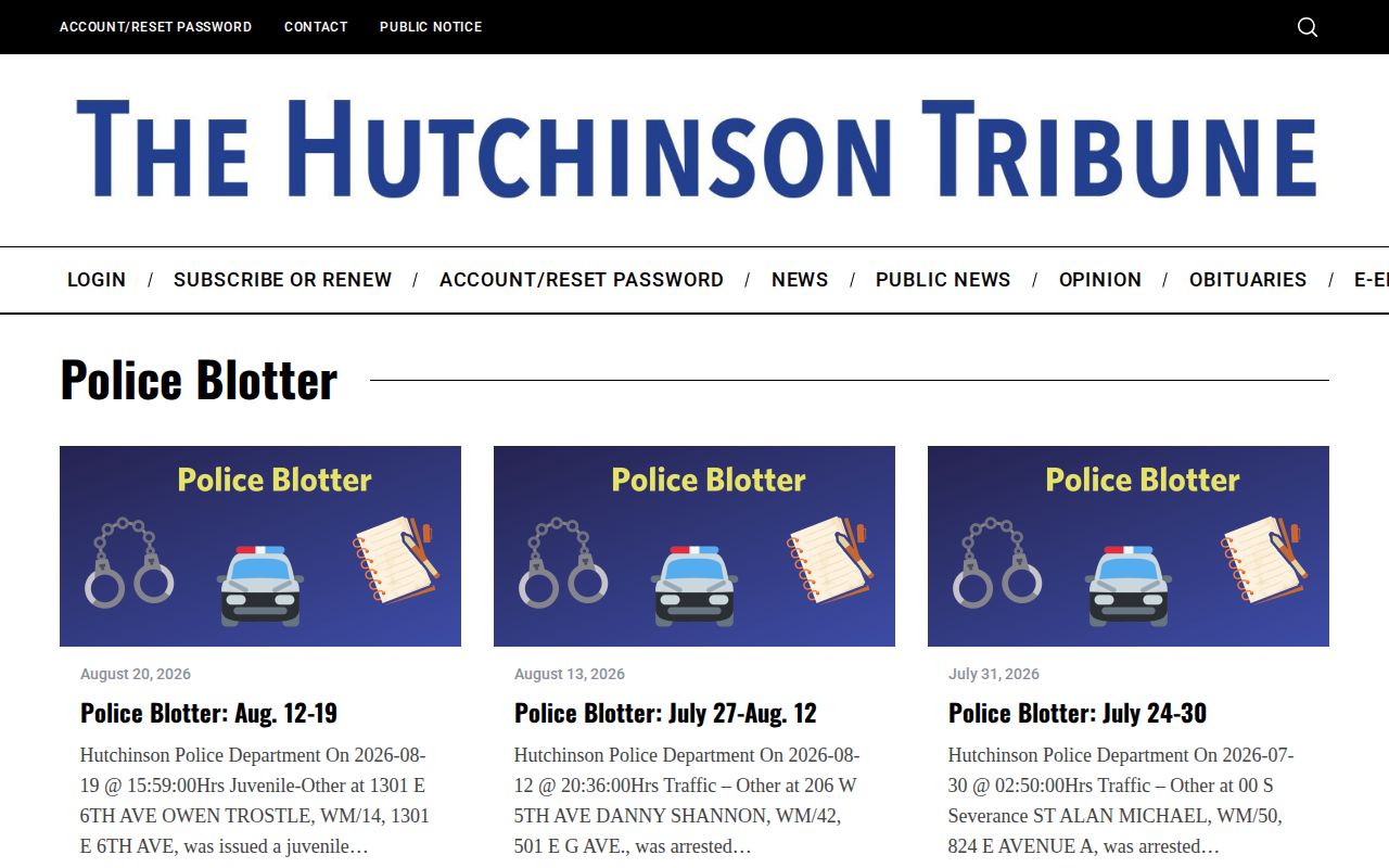 Reno County Police Blotter archive from Hutchinson Tribune